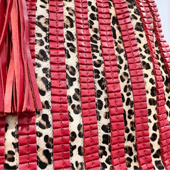 Sharif Cyprus Haircalf & Leather Ruffle w/ Oversized Tassel Puller Hobo Bag NWOT - Picture 4 of 13